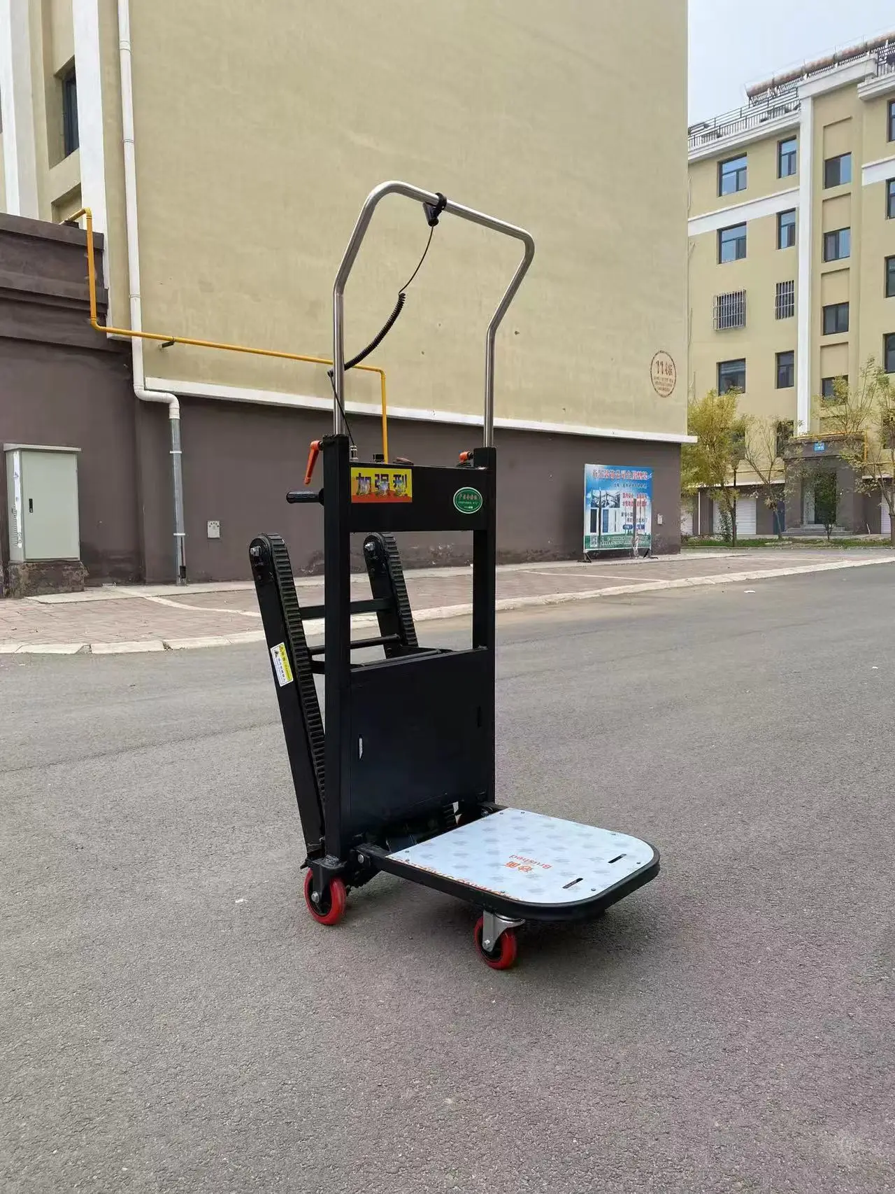 600KG Electric Hand Cart Trolley Dual Motors Dual Batteries Foldable Steel Platform Lift Stair Climbing Crawler Type for Moving