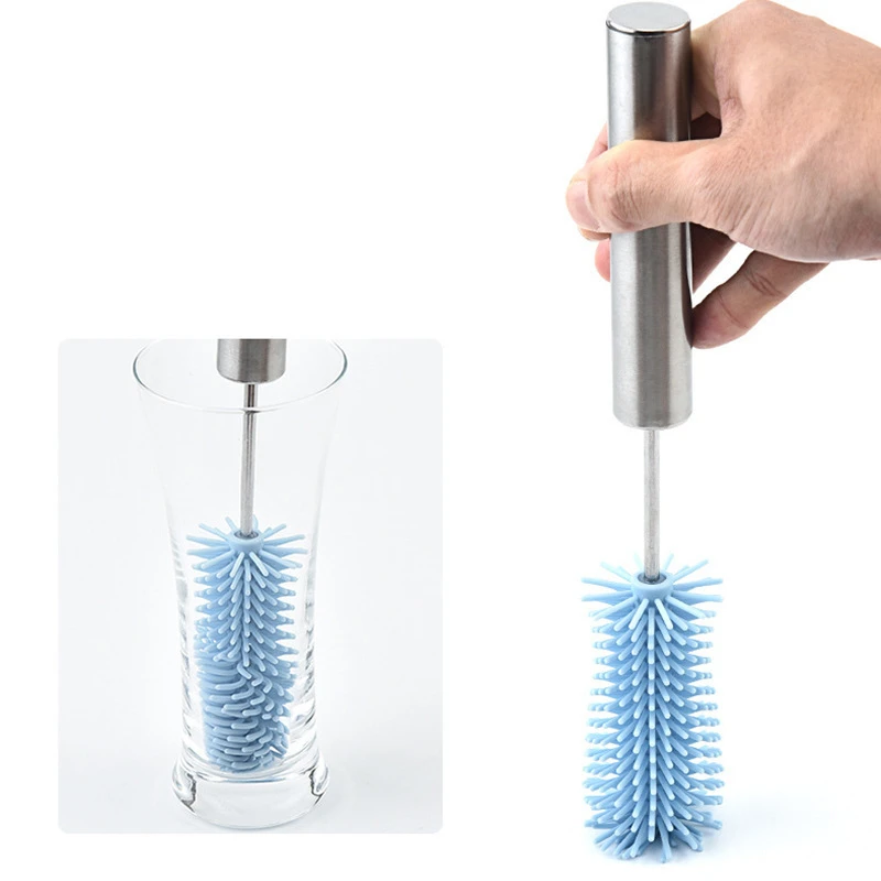 Silicone Milk Bottle Brush Cup Scrubber Glass Cleaner Kitchen Cleaning Tool Long Handle Drink Bottle Glass Cup Cleaning Brush