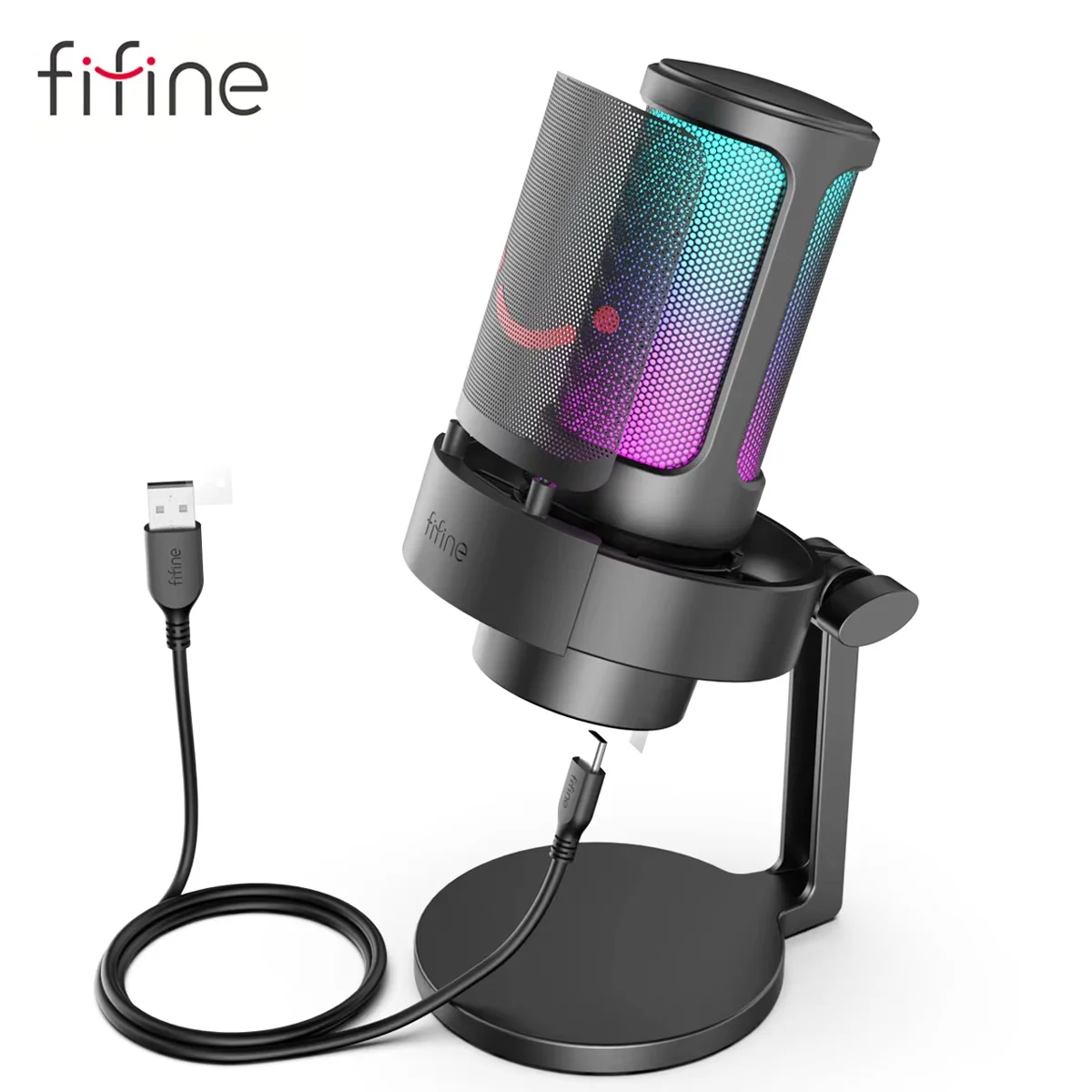FIFINE Gaming Microphone with RGB Control, Mute Touch,Condenser Computer Desktop