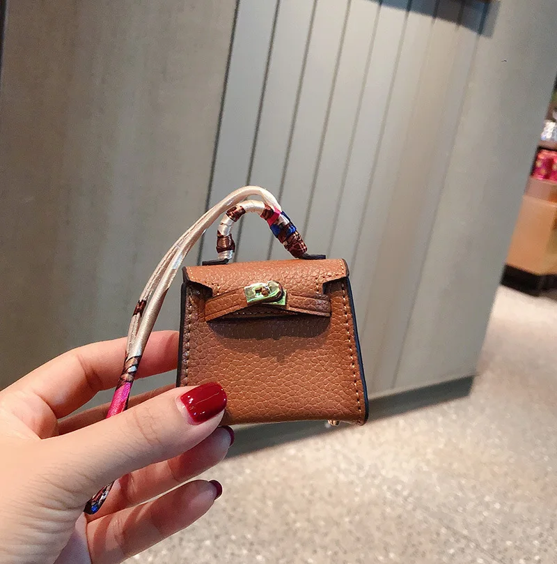 New Bag charms Mini Bag Pendant Cute Mini Leather Platinum Bag Pendant Earphone Bag Women's Car Keychain Accessories