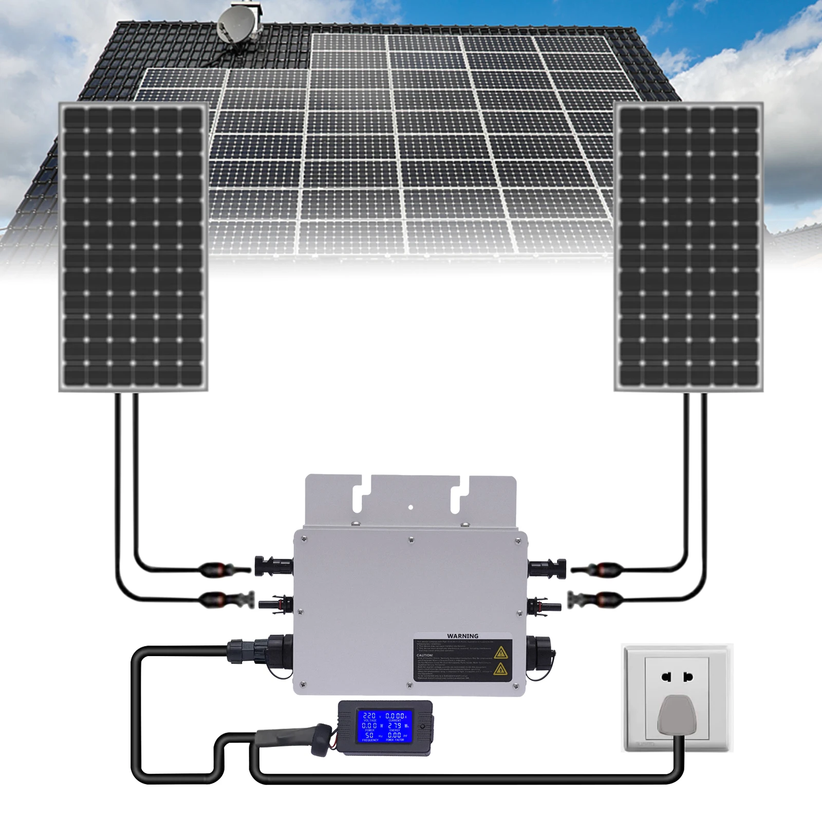 Silver Solar Grid Tie Inverter(Model WVC-700W) - 650W Rated Output&All Installation Accessories, 8.392.289.84In Size
