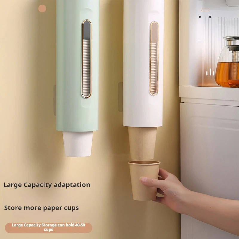 موزع أكواب للاستعمال مرة واحدة، موزع حامل أكواب الماء من نوع السحب مع نافذة شفافة لمكتب المطبخ المنزلي (أخضر)