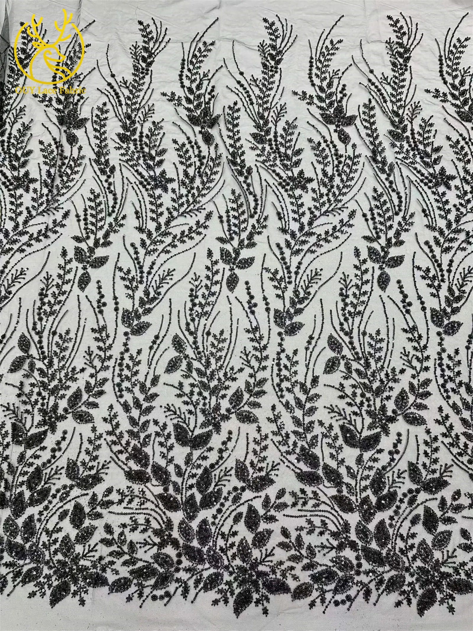 5 Yards grüner afrikanischer Spitzenstoff, hochwertige französische Pailletten, Perlenstickerei, Tüllspitze für nigerianische Frauen, Abendkleid – Detail 8