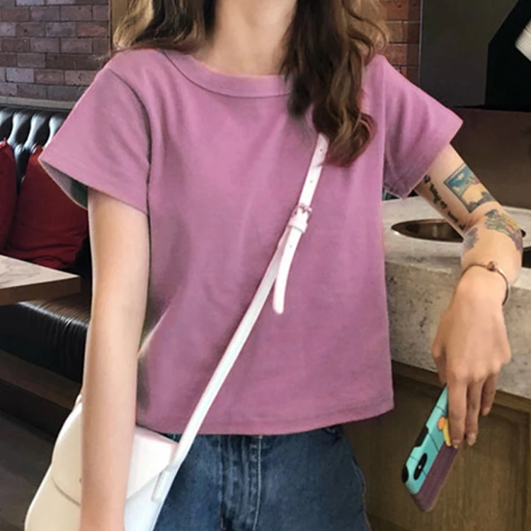 

Pure Cotton Purple Top Women's Short High Waist Navel Sexy Taro Purple T-Shirt 2020 Color Women's T-shirt