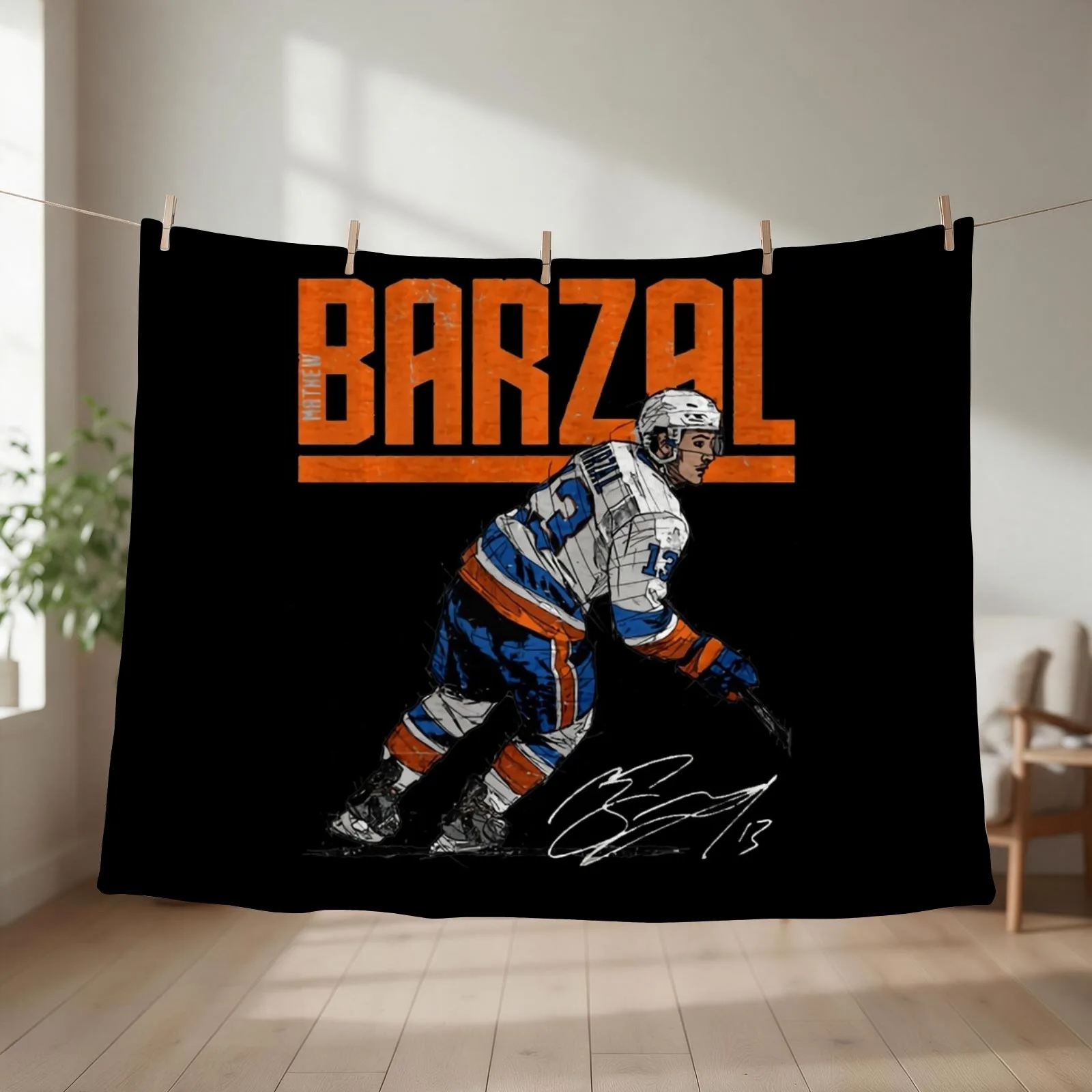 Mathew Barzal Hyper Throw Blanket couch cozy soft plush fuzzy picnic outdoor blanket