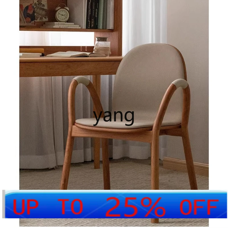 LTT Solid Wood Armrest Chair Modern Simple Microfiber Backrest Dining Chair Home