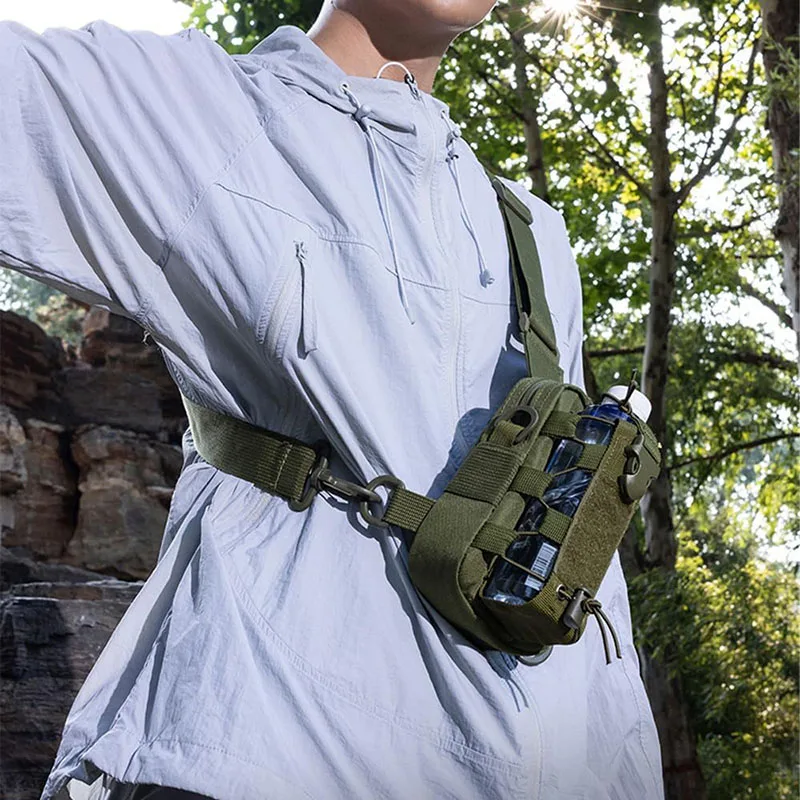 Multifunctional Tactical Chest Bag Men's Outdoor Water Bottle Waist Bag Phone Crossbody Storage Pouch Camping Cycling Chest Bag