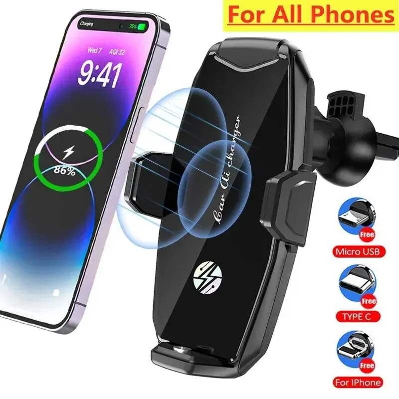 Car Wireless Charger Stand Auto Car Phone Holder Mount Magnetic Infrared Induction Fast Car Charging for iPhone Xiaomi Samsung