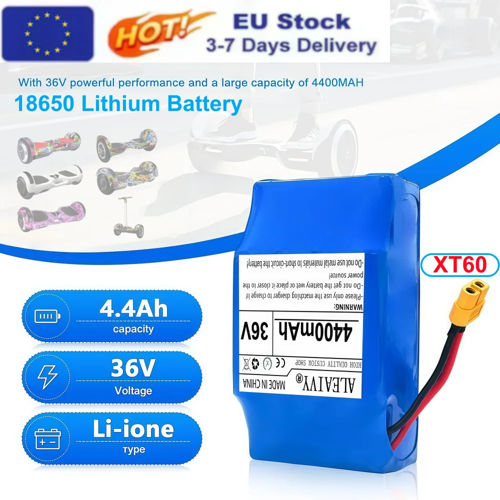 10S2P 36V 4400mAh Lithium-Akku mit integriertem BMS, Ersatzakku für selbstbalancierende Scooter, Hoverboard, elektrisches Einrad, Ersatzteile
