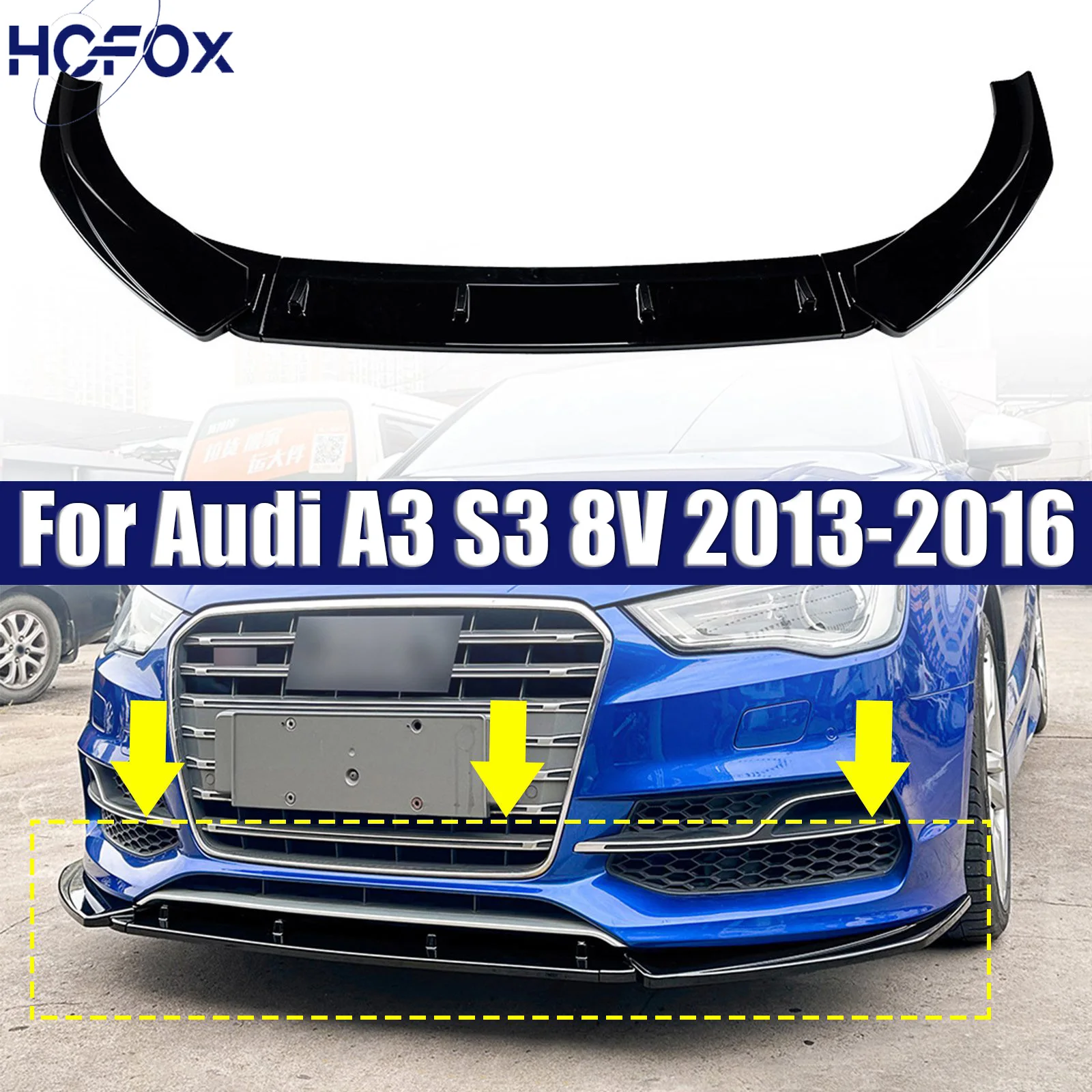 

Car Front Bumper Lip Diffuser Splitter For Audi A3 S3 8V 2013-2016 ABS Gloss Black Bodykits Tuning