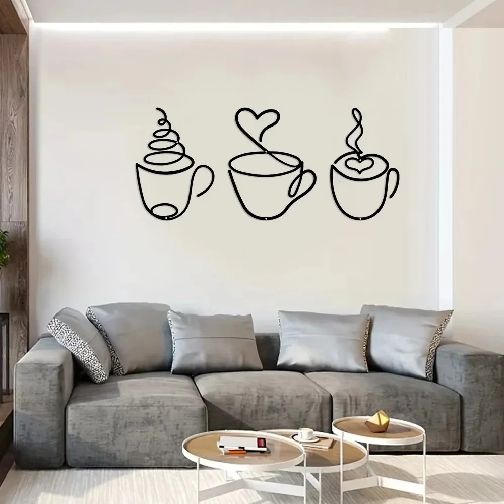 Cifbuy Three-Piece Metal Coffee Cup Wall Decor, Modern Farmhouse Kitchen Decoration, Unique Sculptures for Home and Cafe