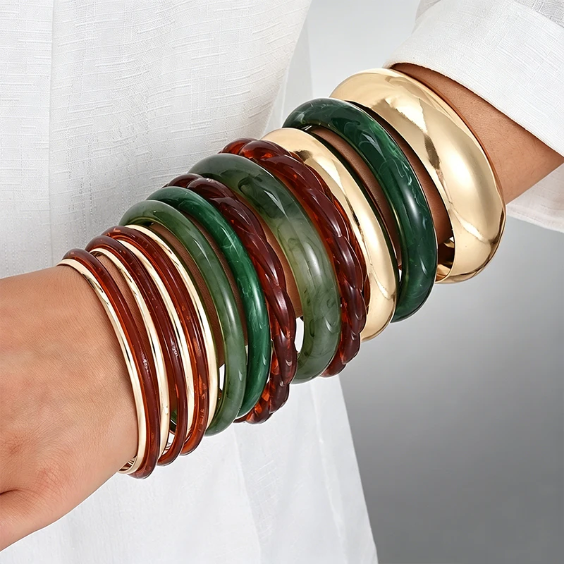 6/15 Pcs Minimalist Smooth Plain Wide Bangle Set for Women M