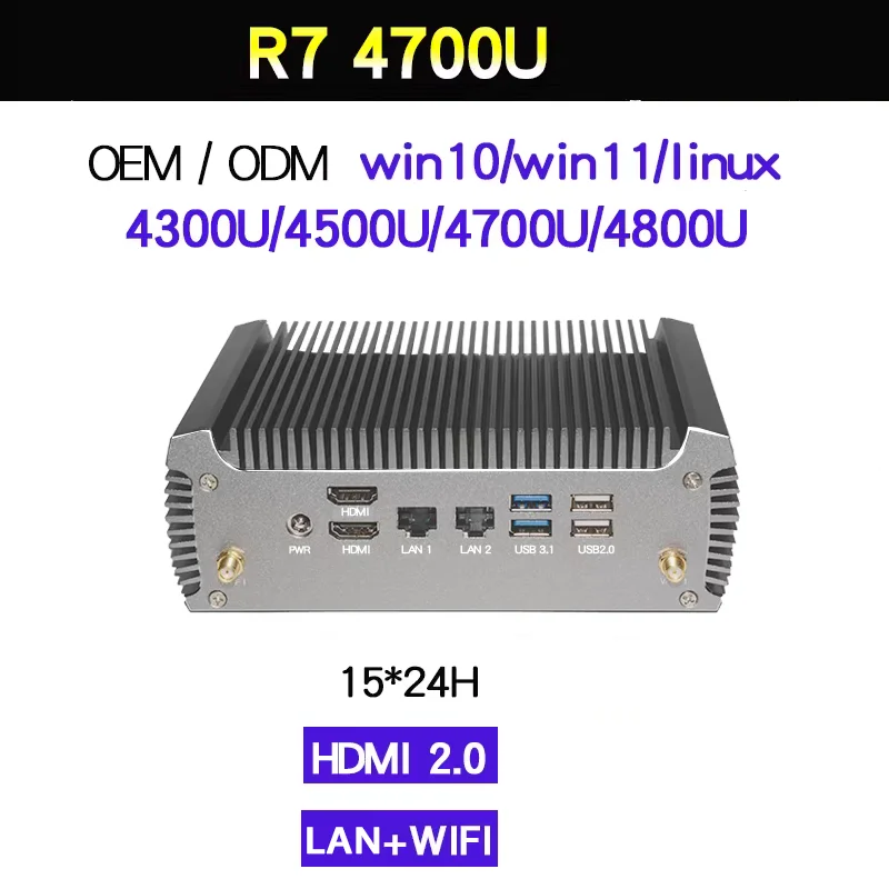 

Fanless AMD R5 4500U R7 4700U R3 4300U Windows 10 Mini PC USB3.1 2*DDR4 Slot 16/32GB 256GB/512GB/1TBSSD 2*1000M LAN BOX 2*HDM