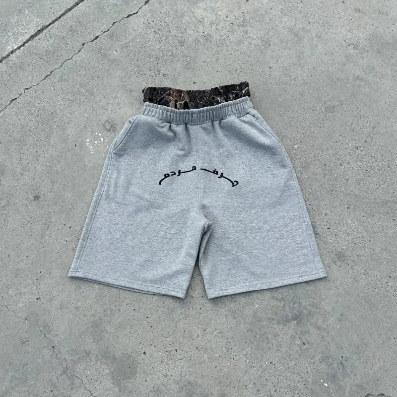 

American retro street high street casual shorts Y2K loose double waist fake two piece sweatpants