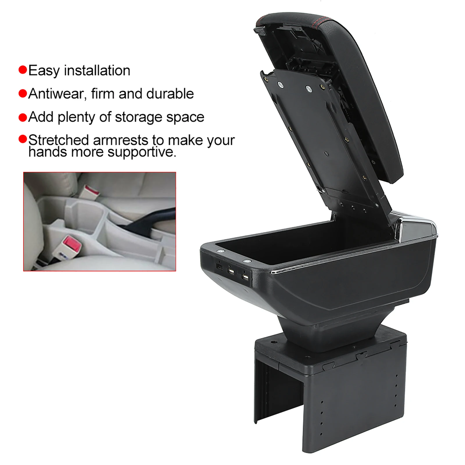 

Universal Car Center Console Armrest Box Container Adjustable with USB Interface