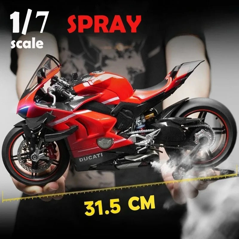 

Simulation Spray 1:7 Ducati V4 Carbon Version Motorcycle Model Sound and Light Alloy Miniature Model Ornament Collection Gift
