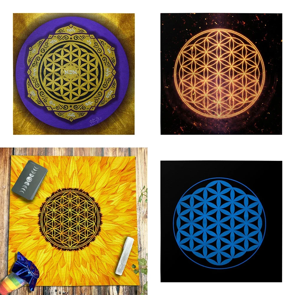 Pagan Witchcraft Divination Card Mat Astrology Flower of Life Tarot Tablecloth Sunflower Mandala Altar Cloth