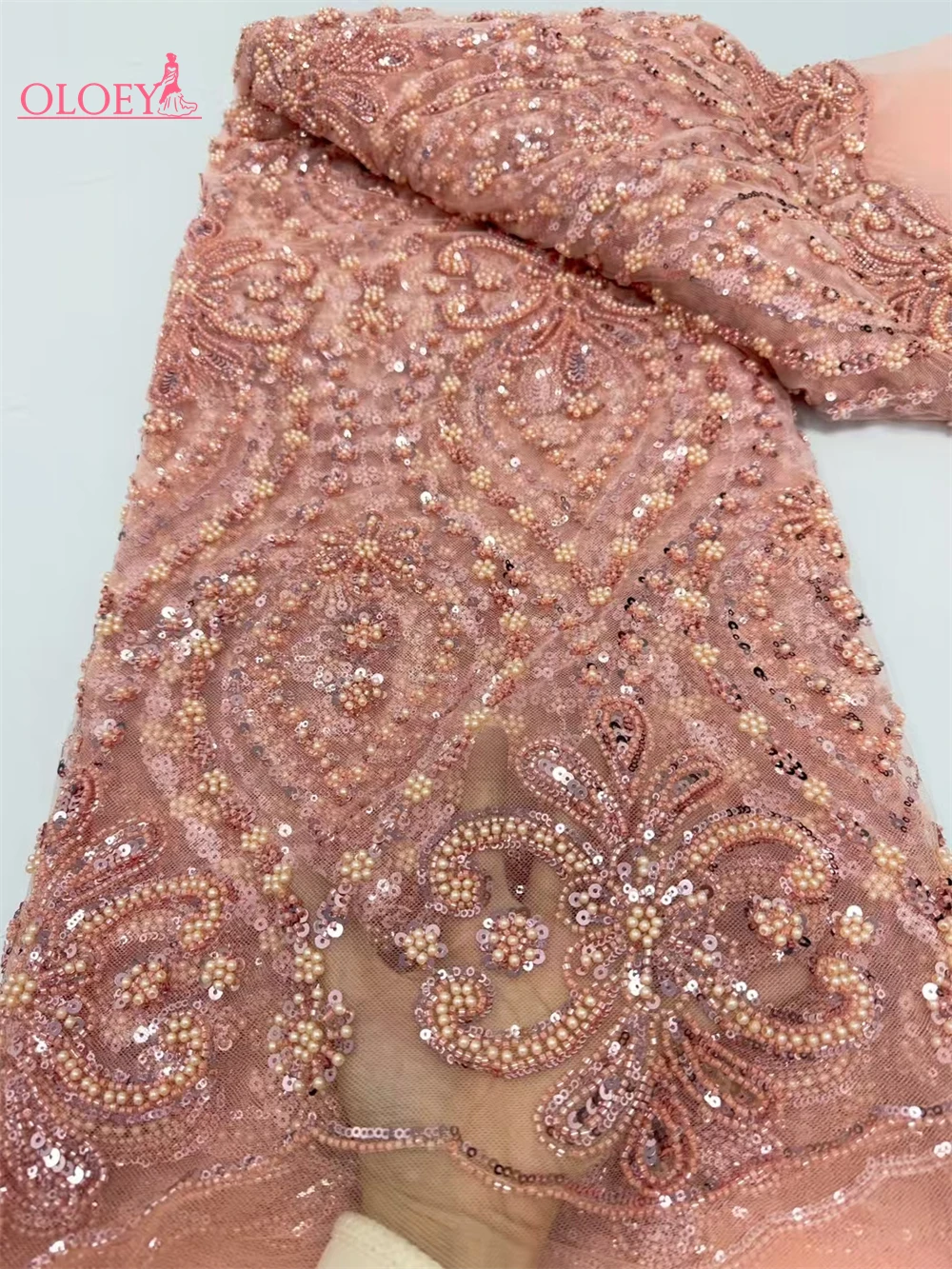 Tissu Africain en Dentelle Brodée à la Main avec Perles et Paillettes, de Haute Qualité, à la Mode, pour Robe de Mariée, Offre Spéciale, 2025