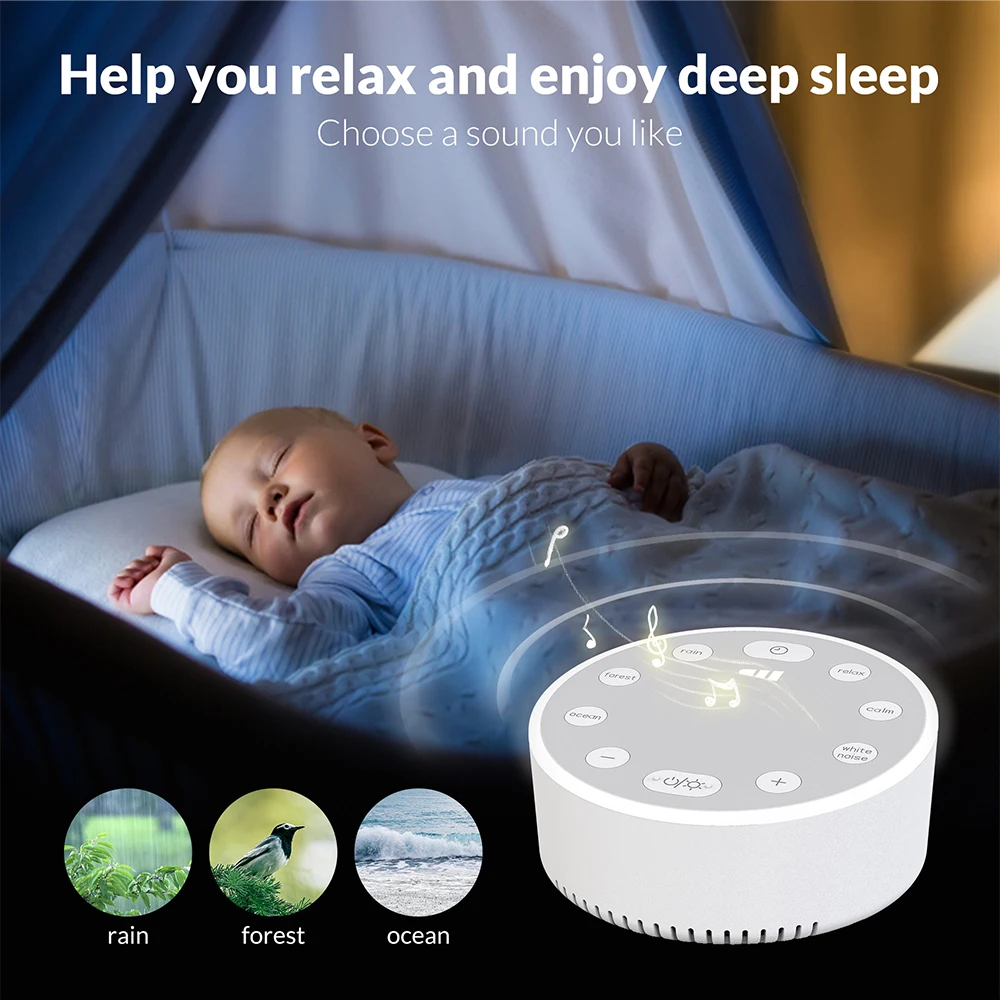 White Noise Machine Portable Baby Sleep Machine Soothing Sounds Sleep Therapy Sound Monitor Generator for Babies Adult Relax image 2