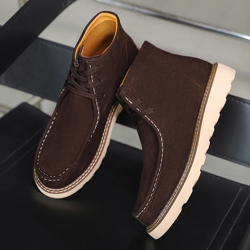 Men Shoes Japanese Retro Work Boots Men Short Boots Thick Sole Breathable High Top Personalized Kangaroo Shoes