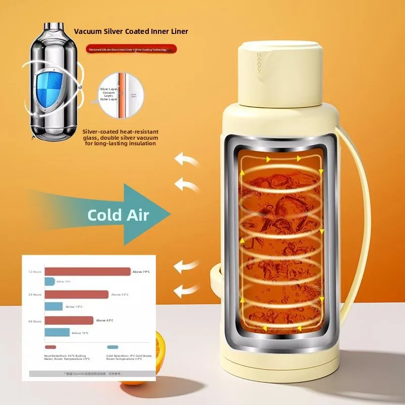 

Large Capacity Glass Insulated Water Bottle Home Use Luxury Hot Water Pot Stainless Steel Outer Beverage Container
