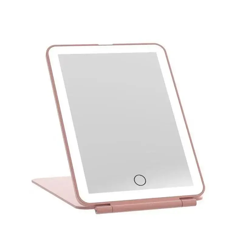 LED Travel Makeup Mirror 3 Colors Light USB Rechargeable Touch Screen Cute Portable Tabletop Cosmetic Mirror Ins PINK Beautiful