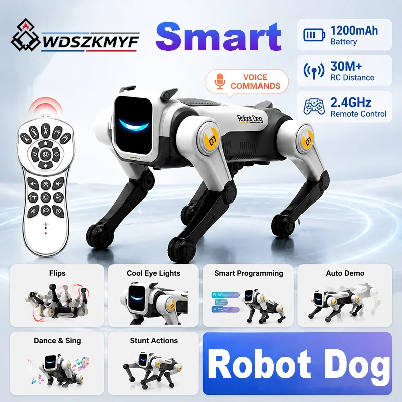 Fun 2.4G RC Stunt Robot Dog Remote Control Smart Robot Pet Singing Dancing Performance Electronic Interactive Toy for Kids 8+