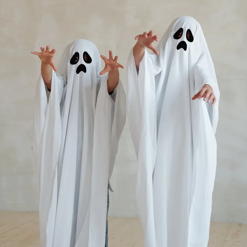 2024 Nowy Halloween Horror Ghost Cloak Dorosły Czarne Oko Białe Przerażające Duchy Cosplay Peleryna Poncho Śmieszne Kostiumy Sceniczne