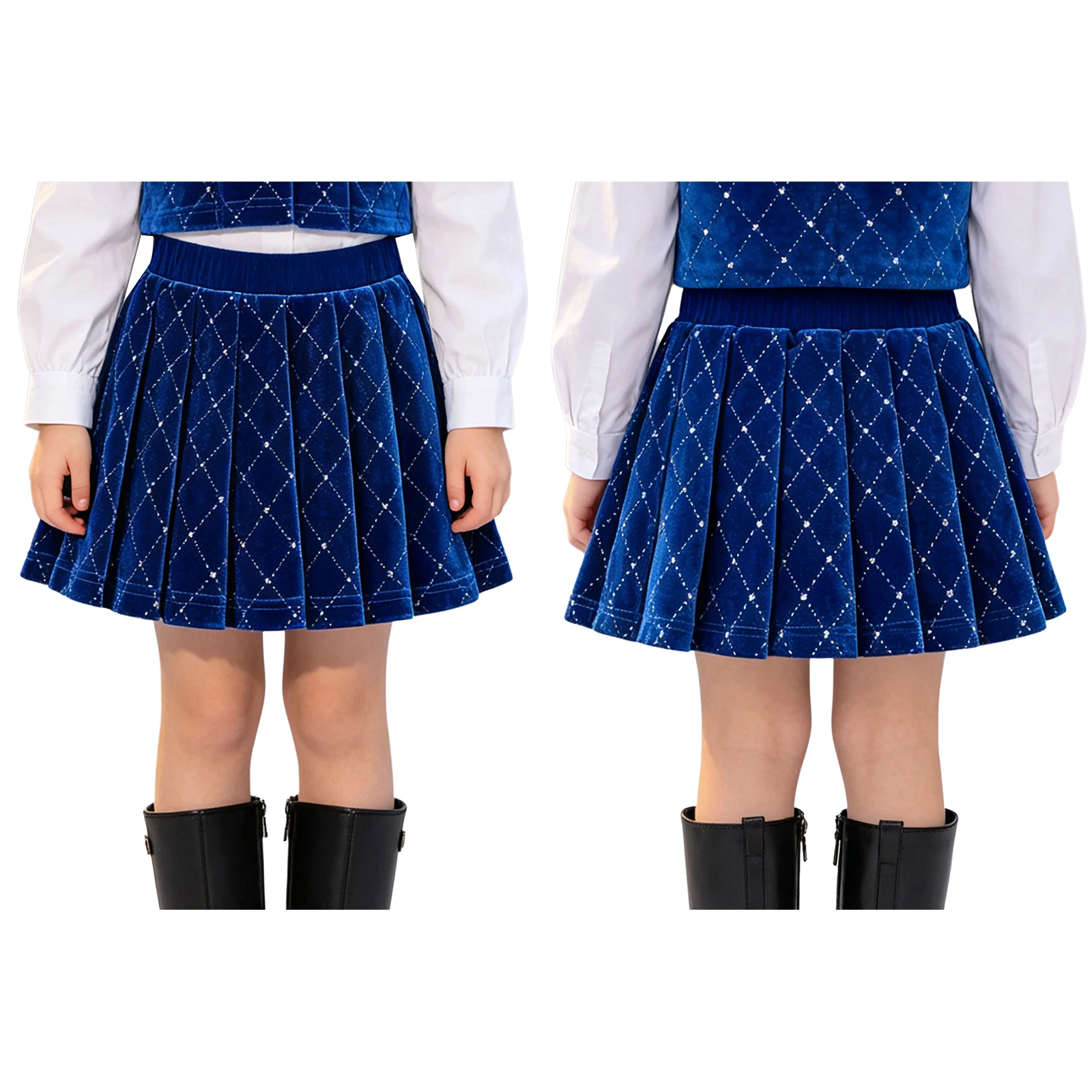 Kids Girls Christmas Dance Costume Shiny Rhinestones Ballet Tutu Velvet Skirt Princess Birthday Party A-line Pleated Miniskirt