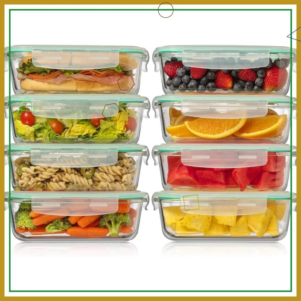

8-Pack 35 oz Glass Storage Containers with Lids - Airtight, Leakproof, Oven, Microwave & Freezer Safe