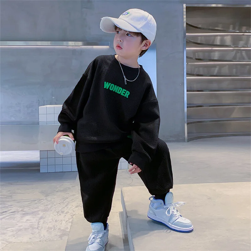 2025 Junior Boys Spring 2PCS Clothes Set Letter Printed Sweatshirt Tracksuit For 4-12Y Kid Boys Trendy Jogger Pant Kid Boy Suits