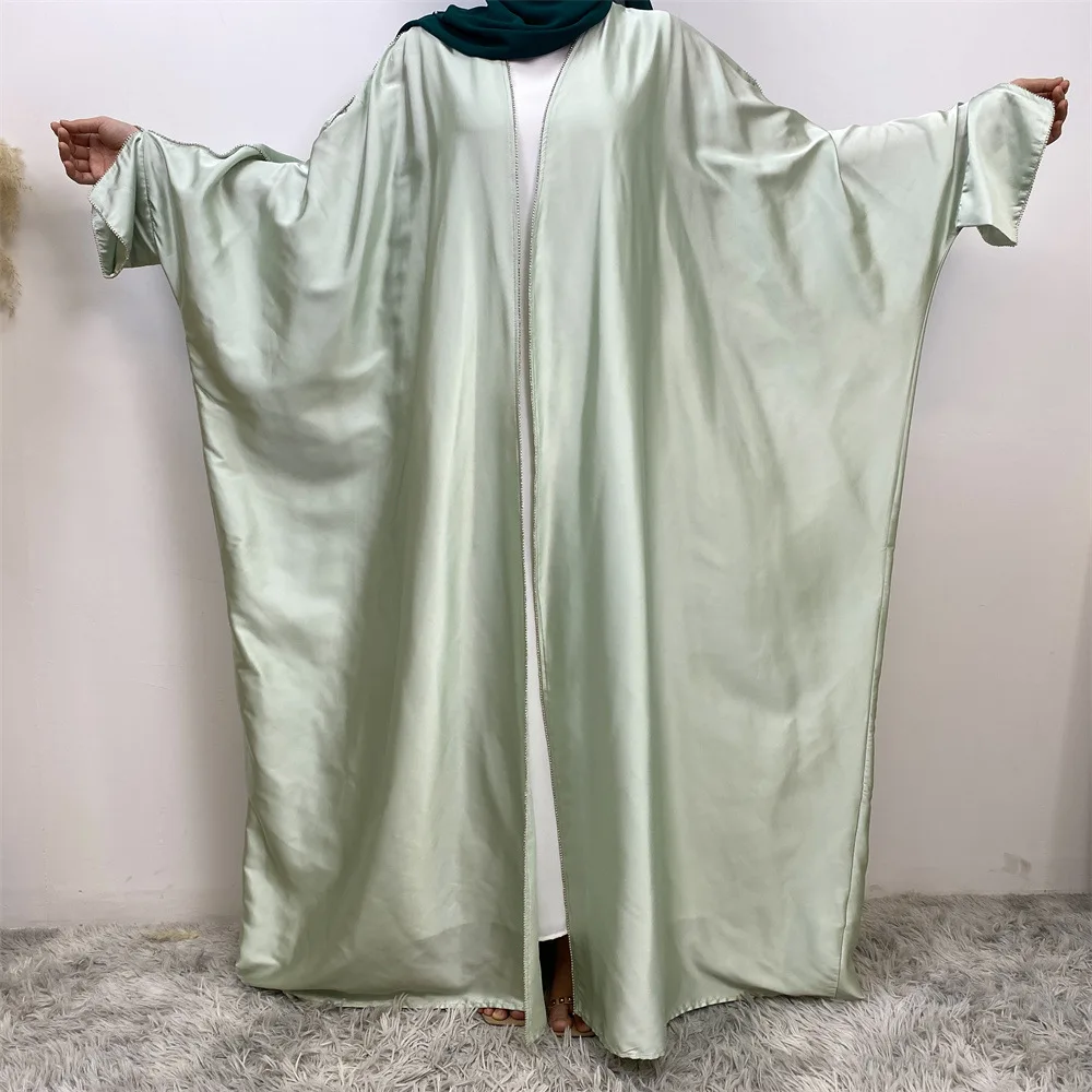 Eid Satin Abayas for Women Muslim Batwing Party Dress Kimono Cardigan Dubai Open Abaya Turkey Kaftan Morocco Vestidos Jalabiya