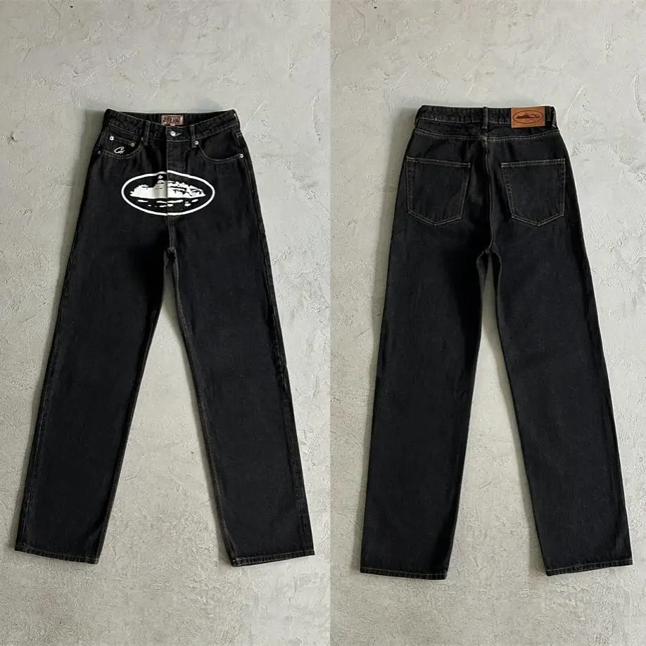 

Высококачественные повседневные черные широкие джинсы, свободный крой, осень-зима, новые универсальные удобные джинсовые брюки American Island Sle...