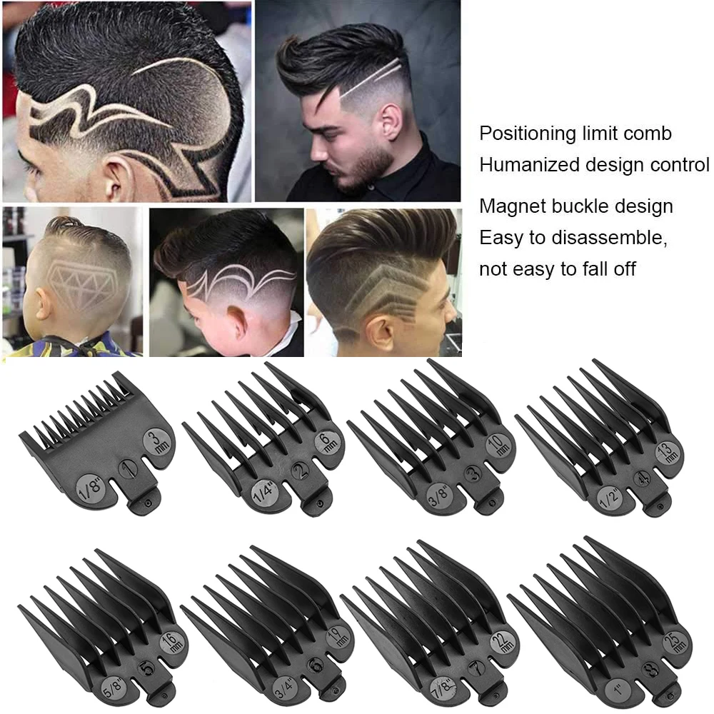 8pcs 3-25mm Professional Hair Clipper Limit Combs Universal Guide Combs Men Fashion Barber Attachment Trimmer Hair Styling Tool