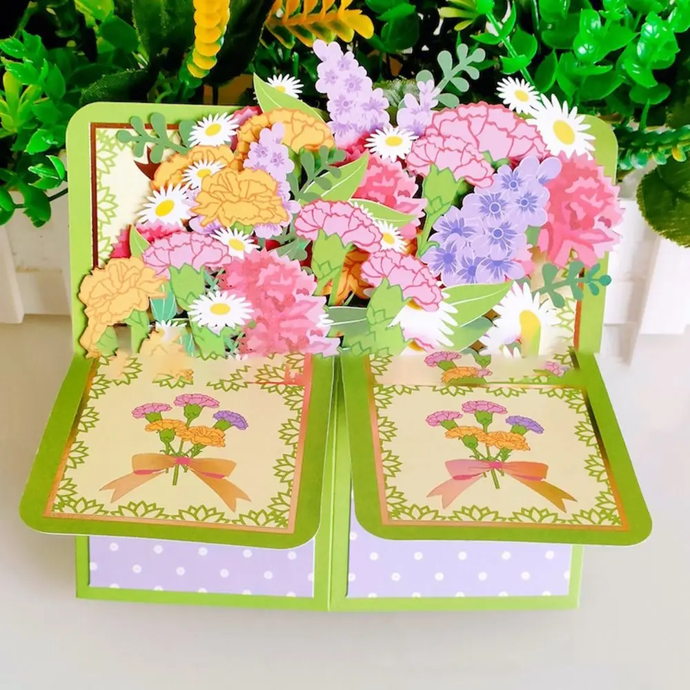 1pcs Birthday Tropical Bloom Greeting Card 3D Pops-up Bouquet Daisy/Carnation Paper Flowers Rose/Lily/Sunflower/Tulip