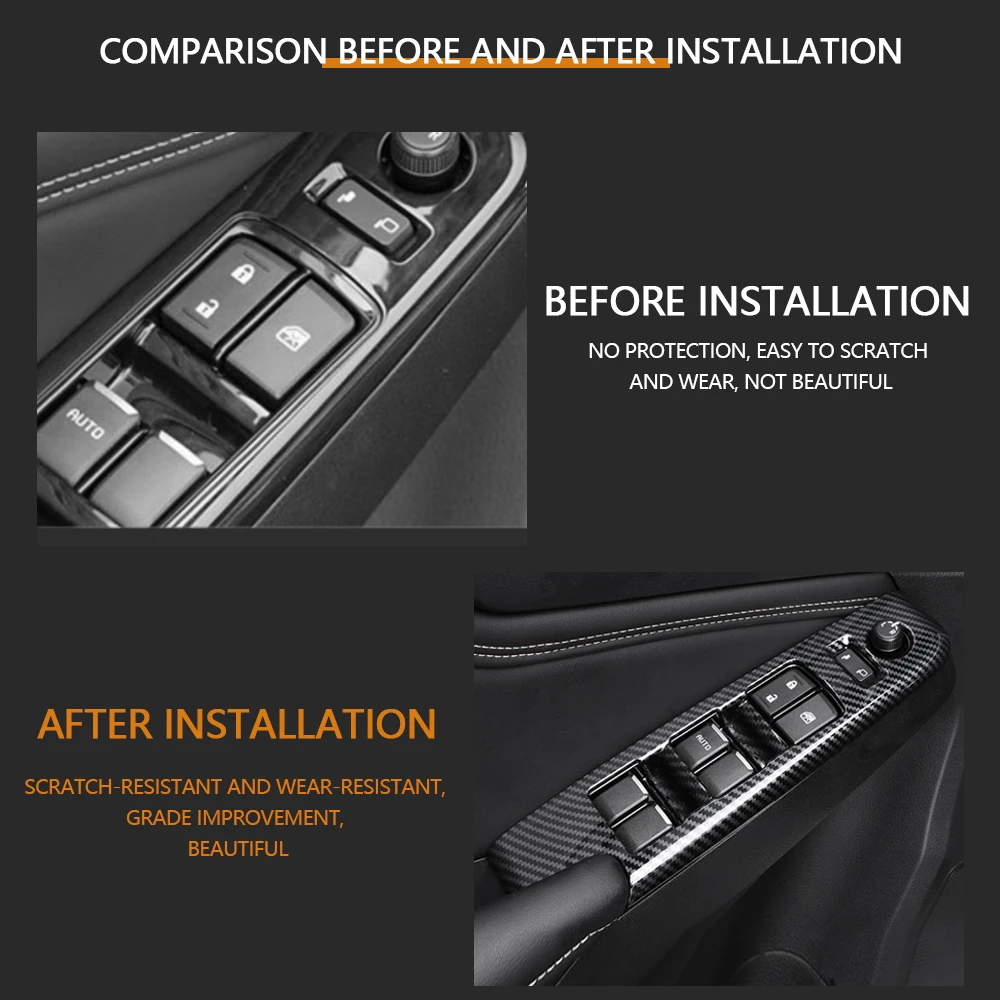 For Isuzu D-Max Dmax 2021 2022 2023 LHD Window Lift Panel Trim Cover Imitation Carbon Fiber Decorative Sticker Car Accessories