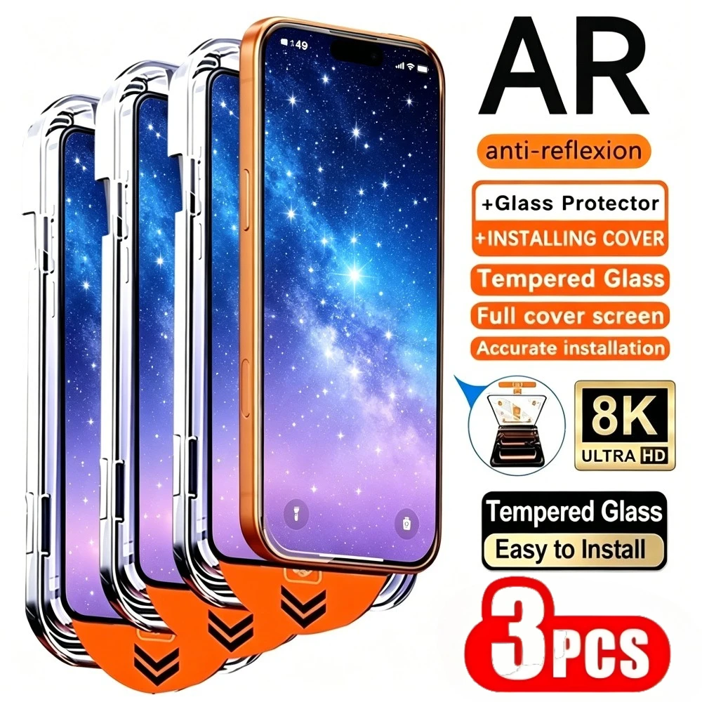 

3Pcs HD Full Cover Screen Protector for iPhone 17 16 Pro Max Air 17e 16e 15 14 Plus 15 14 13 12 Pro One Click Installation Glass