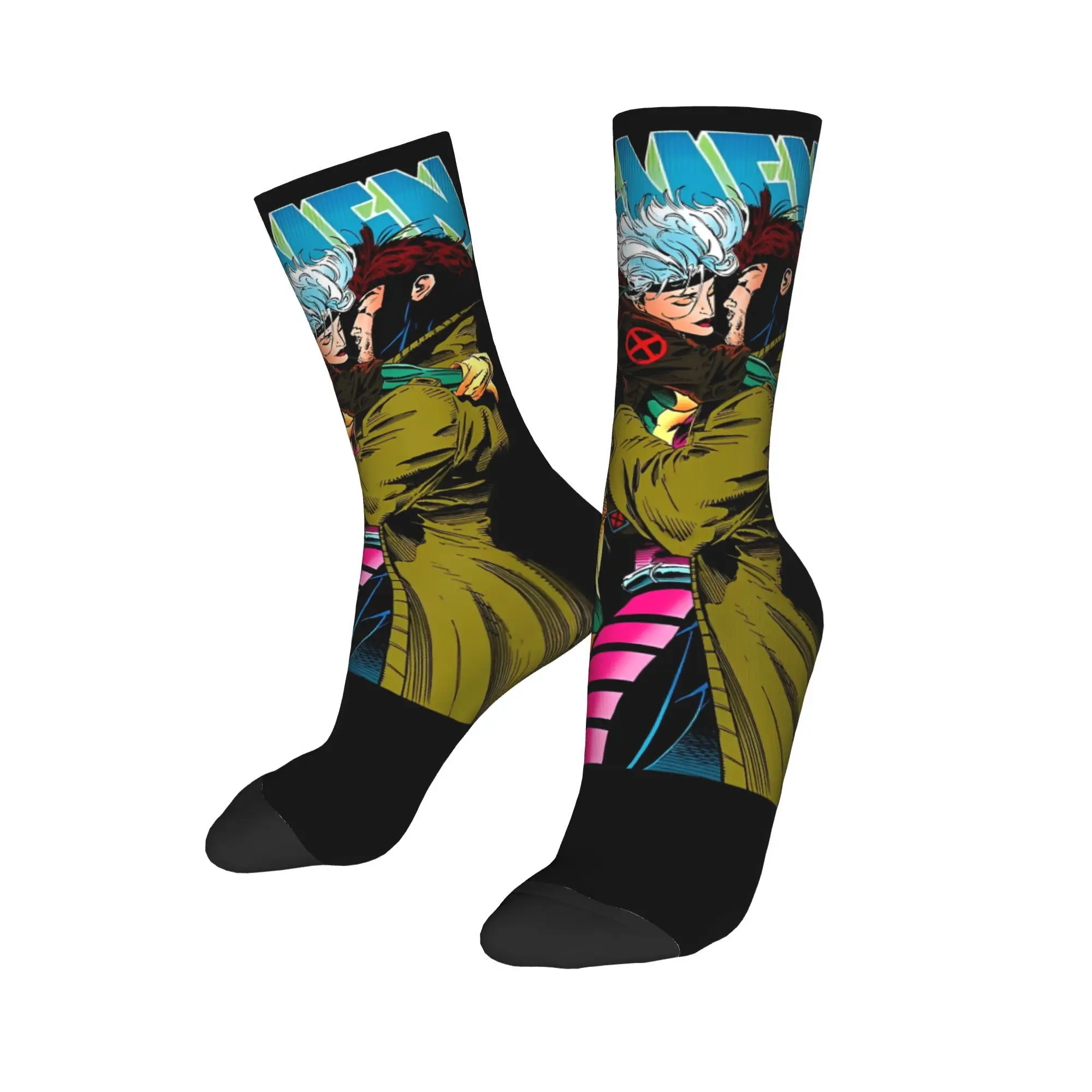 X-Men Gambit & Rogue Beautiful Couple Cover Print Dress Socks Merch for Party Wear Cozy  Crew Socks