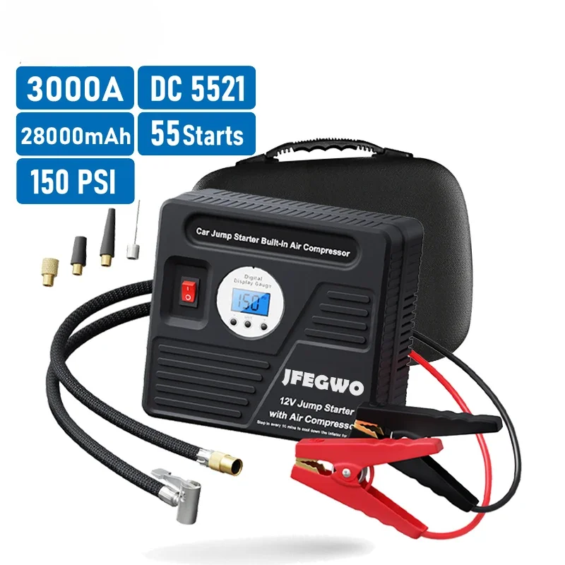 24000mAh Car Portable 3000A Power Bank Jump Starter With 150PSI Air Pump 12V Tire Air Inflator Air Compressor