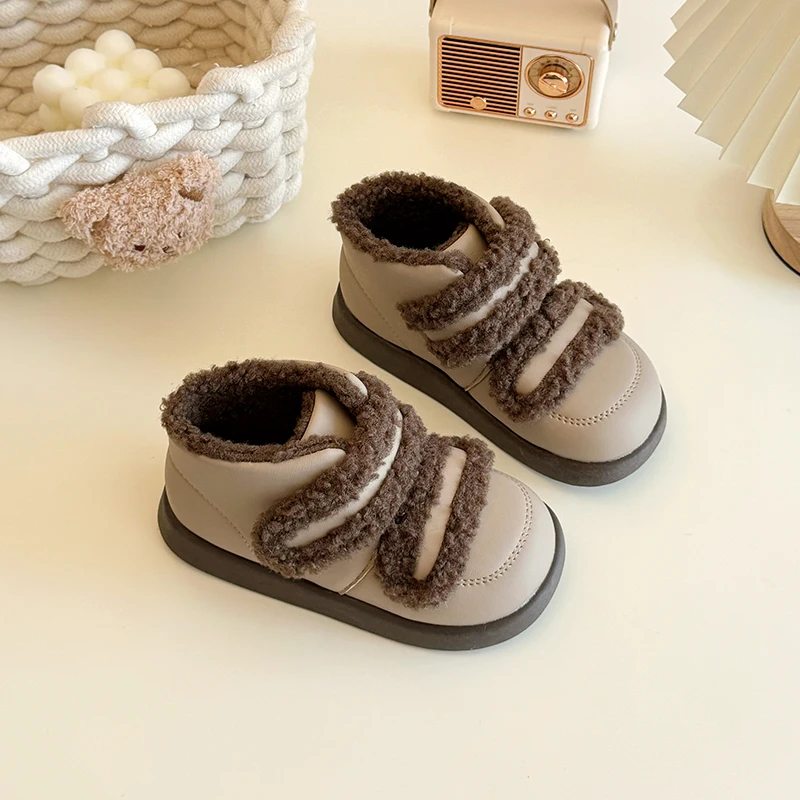 Winter New Children's Shoes Girls Lamb Wool Cotton Shoes Kids Fashion Casual Thicken Velvet Warm Boys Ankle Boots Furry Shoes