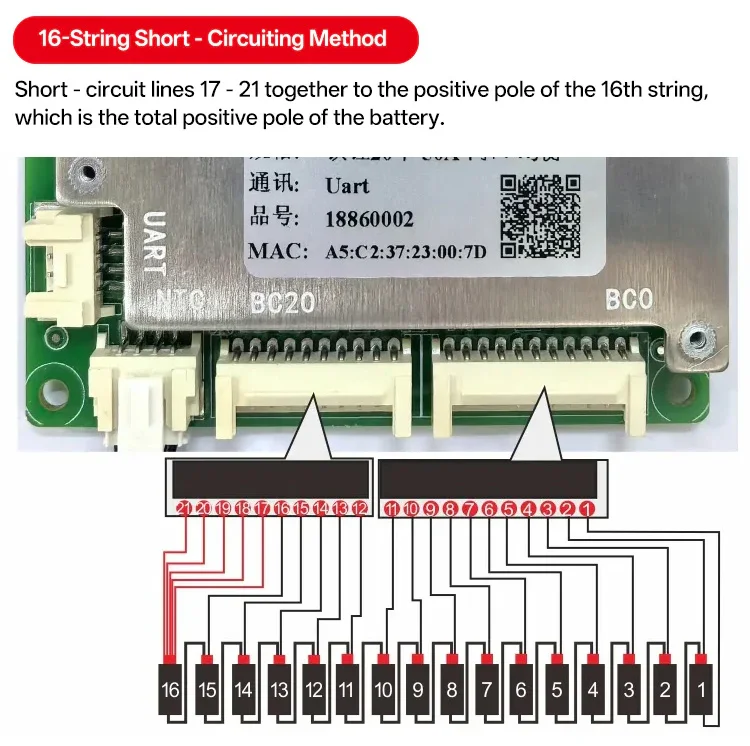 JBD BMS 40A 50A 60A 80A 8S~20S Bluetooth Smart BMS 8S 9S 10S 12S 13S 14S 15S 16S 17S 18S 20S LiFePO4 Li-Ionen BMS für E-Scooter – Detail 12