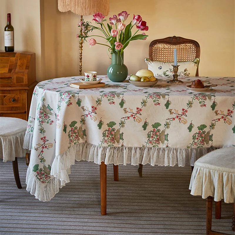 French Tablecloth Retro Flower Basket Print Home Diningtable Decoration Cloth Pastoral Elegant Rectangular Waterproof Tablecloth