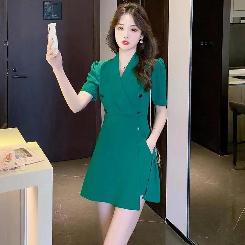 Set Woman 2 Pieces Summer Sexy Blazer Dress 2022 Women's Suit Double Breasted Split Dress and Shorts Two-piece Set Elegant Suit