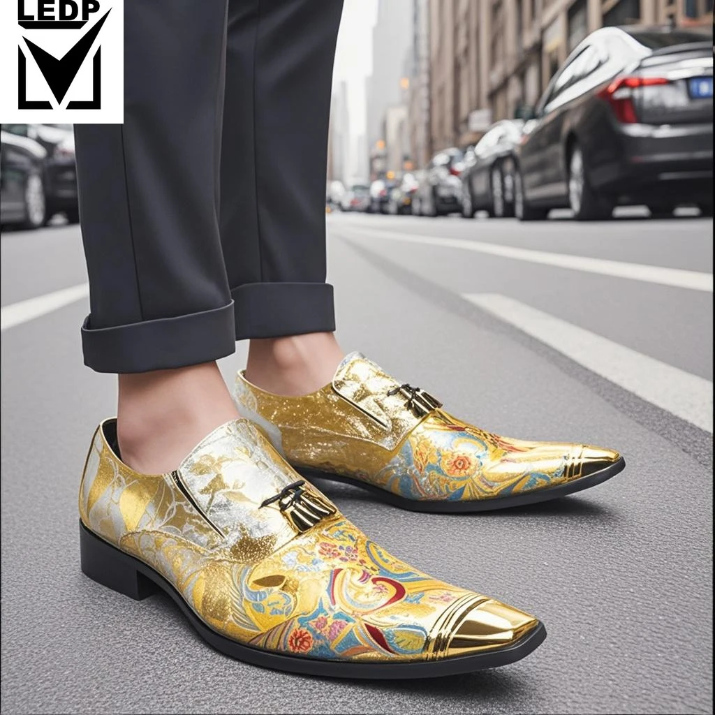 

British Style Square Toe Luxury Formal Shoes Classic Plus Size Stage Show Prom Shoes Fashion Man Embroidery Evening Shoes