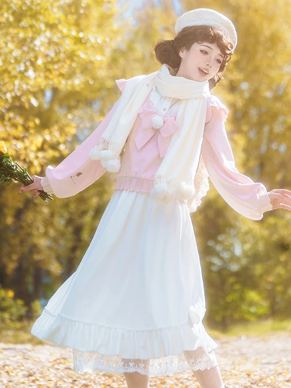 

Lala Sauce Rabbit Furry Warm Inner Wear Pink Sweet Sle One oulder Sweater Winter Clothes Cute Sle Autumn Winter Theme