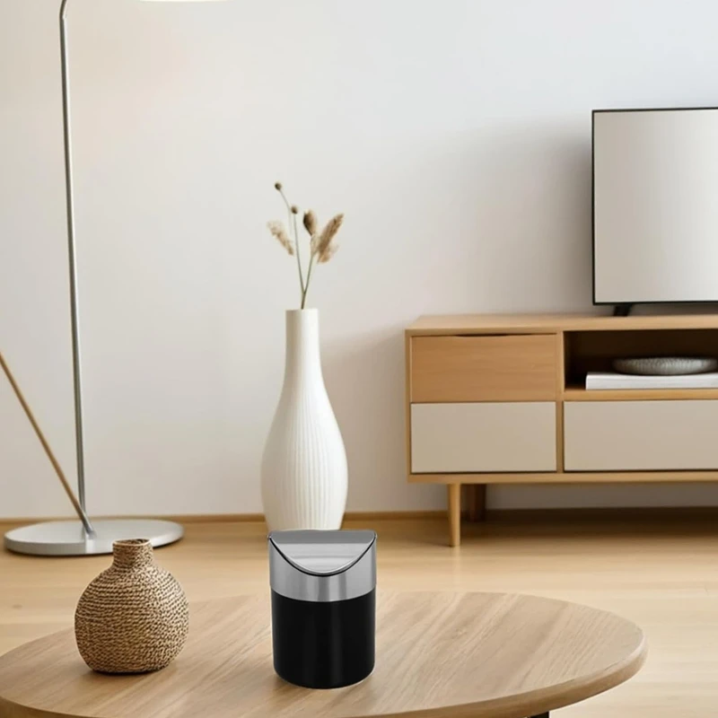

Mini Trash Can with Lid, Garbage Bin Brushed Stainless Steel Desk Trash Can for Bathroom, Office, Kitchen, Coffee Table