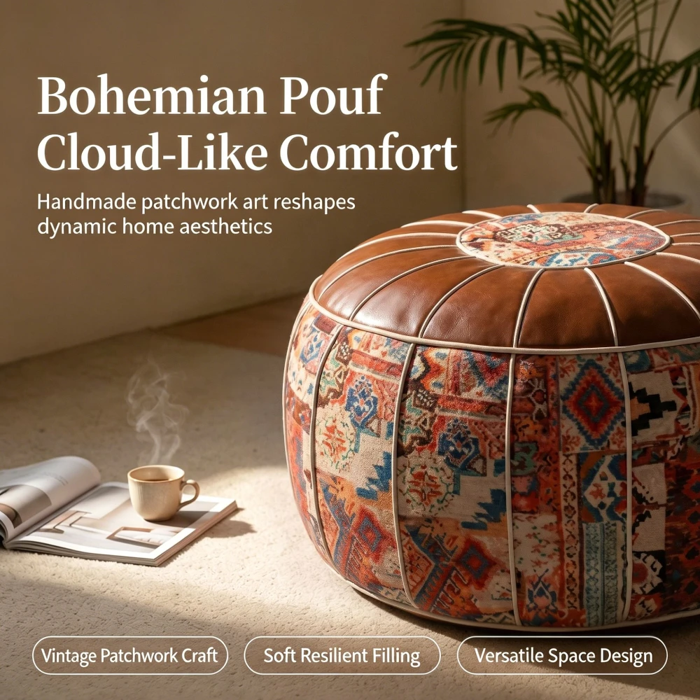 Self Fill Empty Floor Ottoman Cover Large Capacity 53×35cm Vintage Waterproof Stain Resistant Faux Leather Pumpkin Stool Sleeve