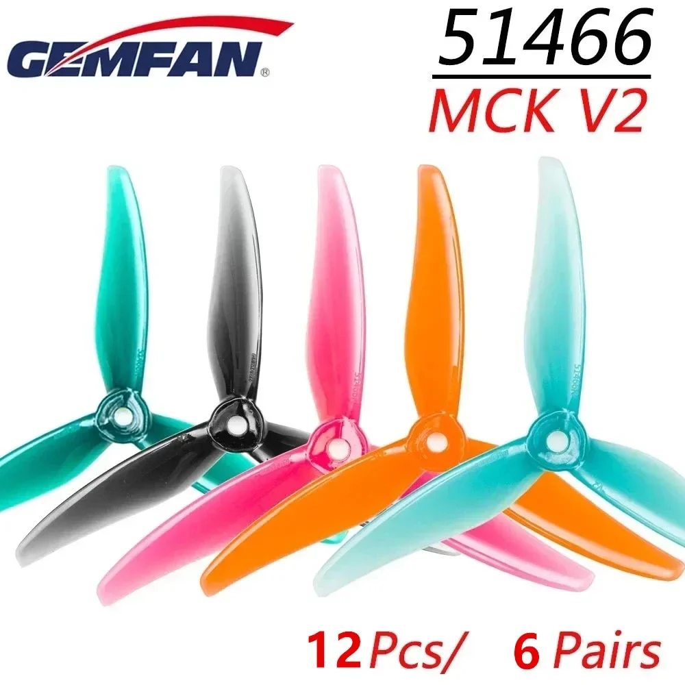 12pcs/6pairs Gemfan 51466 V2  MCK 5inch 3 blade/tri-blade Propeller Props CW CCW Brushless motor FPV Propeller FPV racing drone