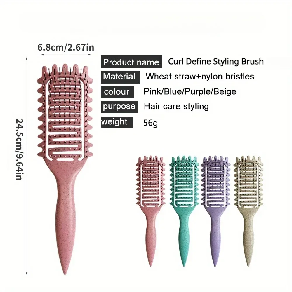 1Pc Hollow Boar Bristle Curl Defining Styling Detangling Brush For Tangled Curly Hair Professional Salon Hair Styling Tools