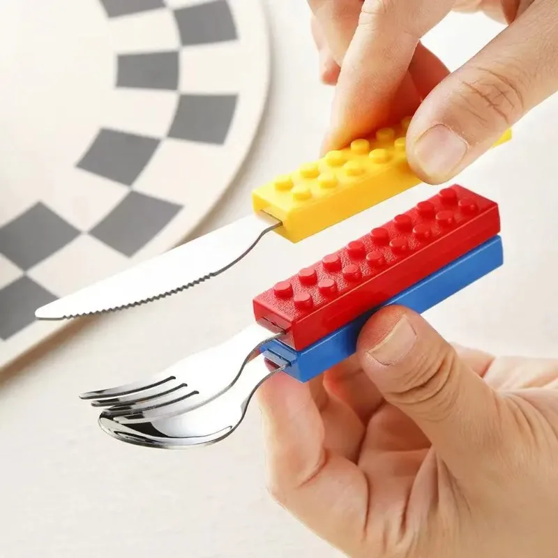 Fun DIY Building Blocks Cutlery Building Blocks Toys Stainless Steel Kids Fun Fork and Spoon Set for Travel and Home Use